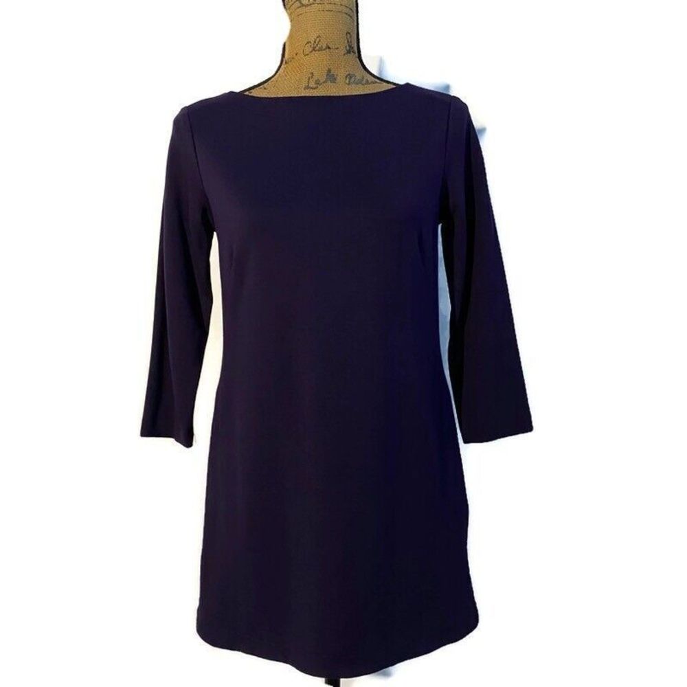 J. Jill XS Tunic Top Dress Solid Dark Purple Ponte 3/4 SL Casual Comfy Washable